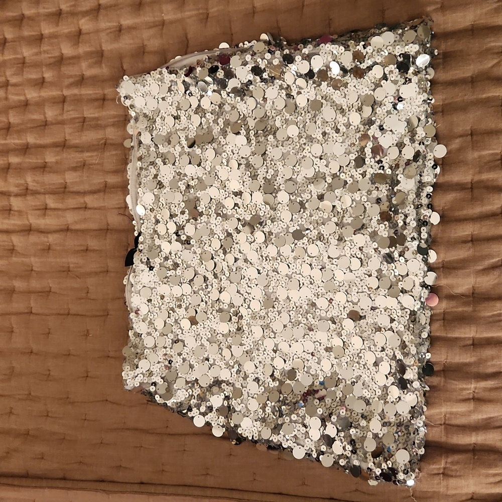 Silence + Noise Silver Sequin Mini Skirt